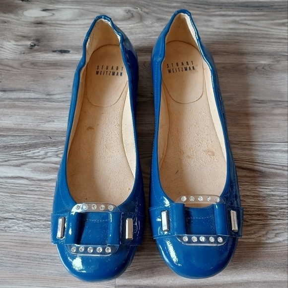 Stewart Weitzman Blue Patent Leather Flats with Buckle 6 - Picture 1 of 5